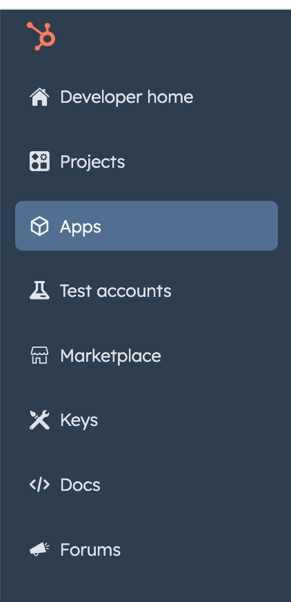 Apps link from left menu to find hubspot apps